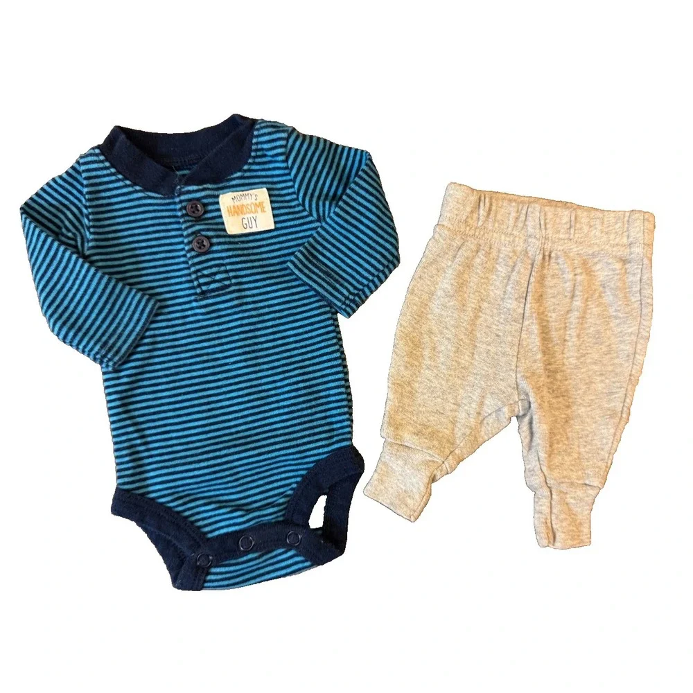 Carters Preemie Baby Boy Outfit Long Sleeved Shirt Pants Clothes Reborn Handsome